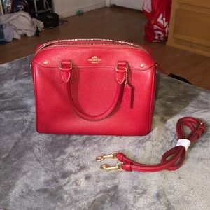 Red leather coach hand bag